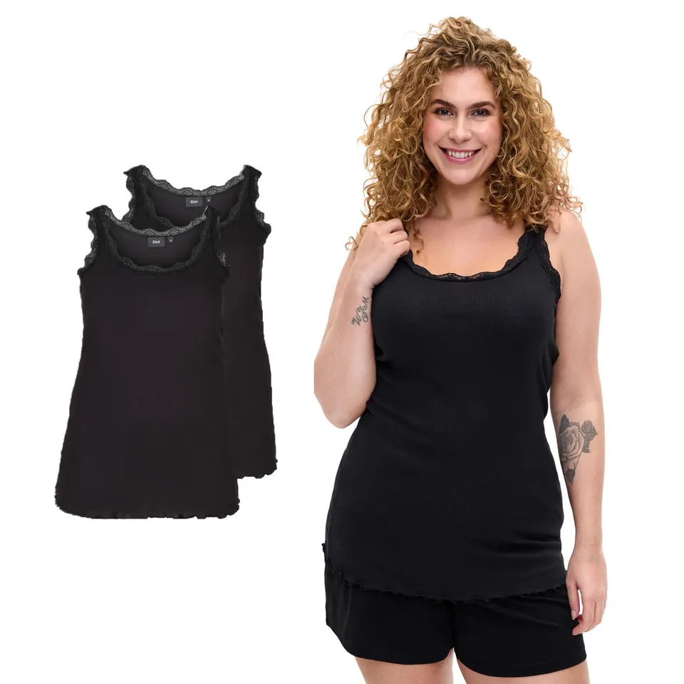 Zizzi Top 2er-Pack Gr. 50-52 Rundhals Spitze Rippe