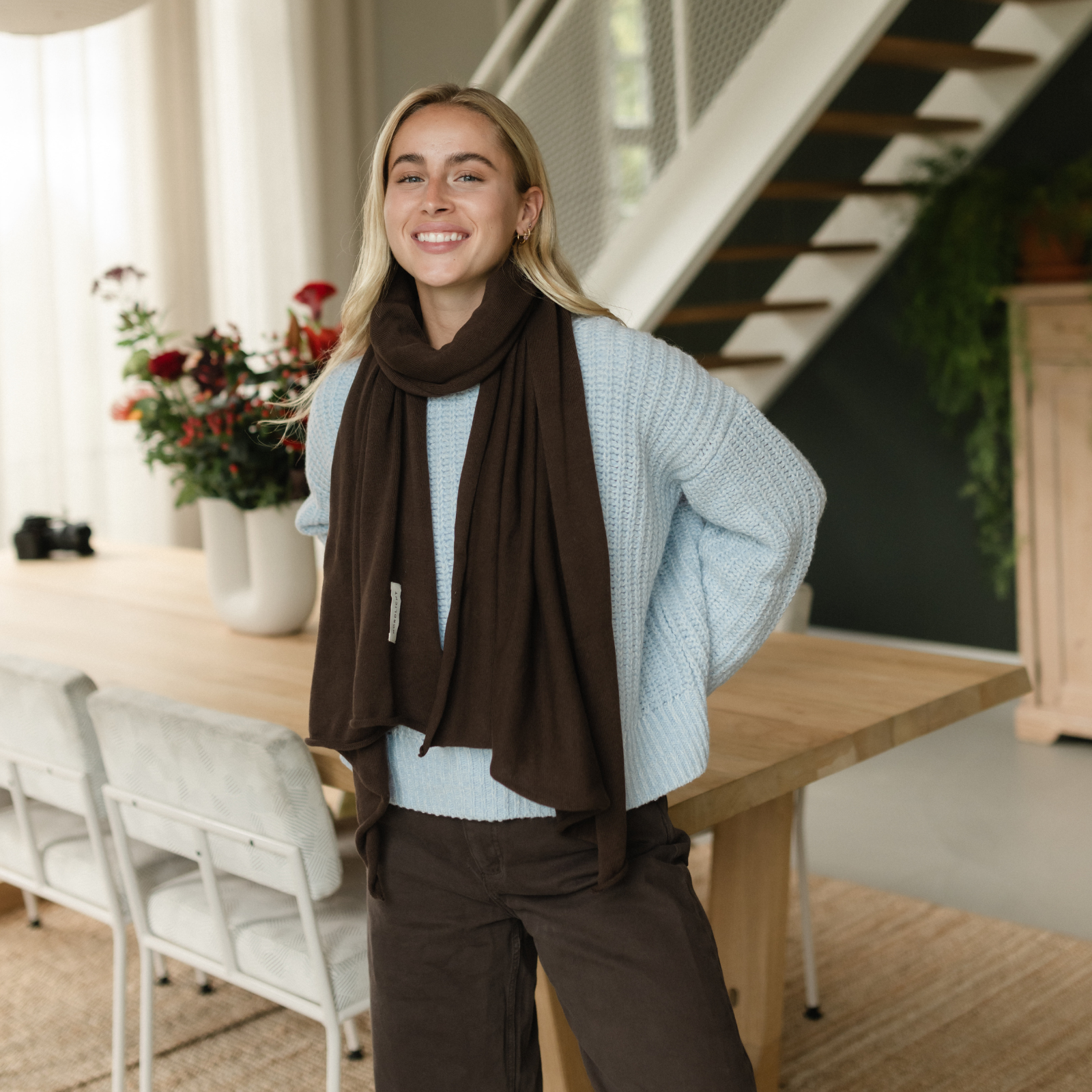 NORDLICHT Thea Feinstrick Schal braun Bio-Baumwolle