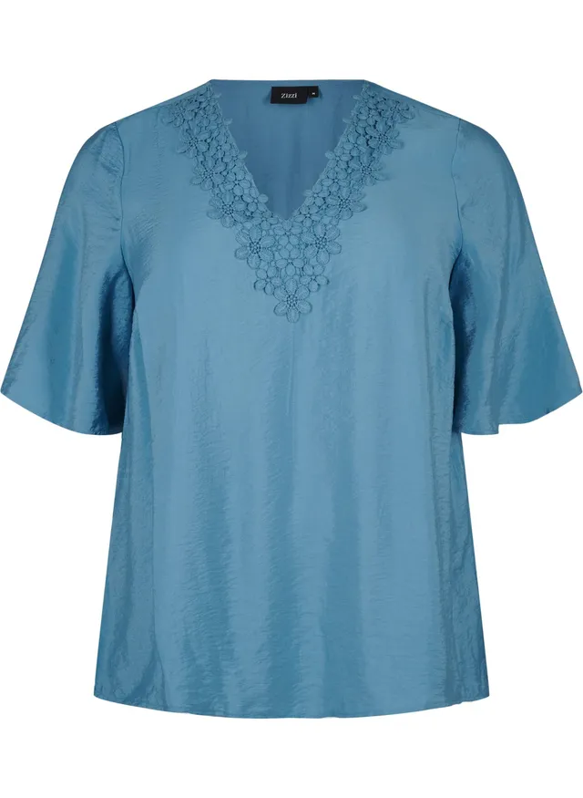 Zizzi Blouses & Shirts Bluse Kurzarm V-Ausschnitt Stickerei