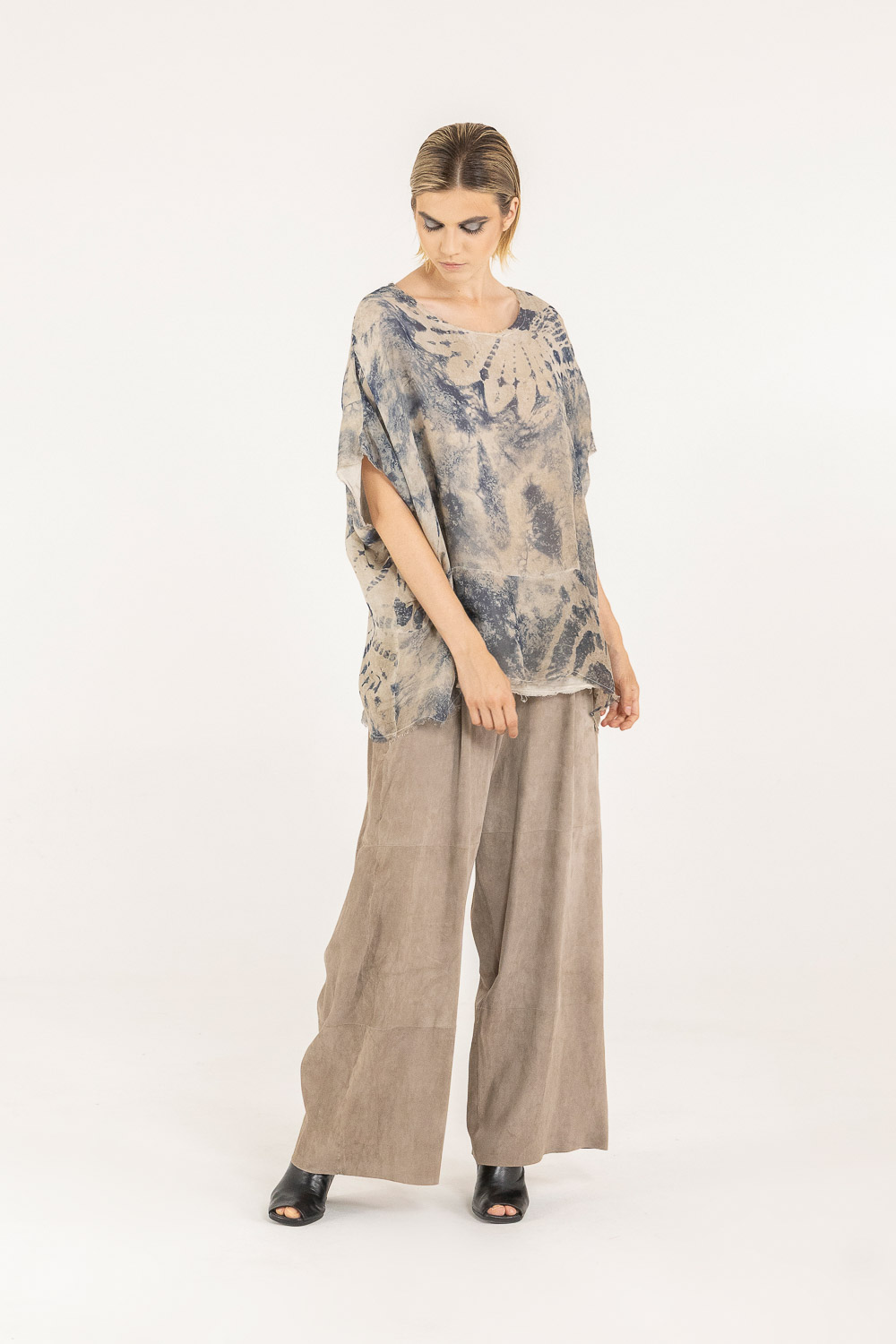 Sanctamuerte T-Shirt Over Langarm Viskose Seide Batik