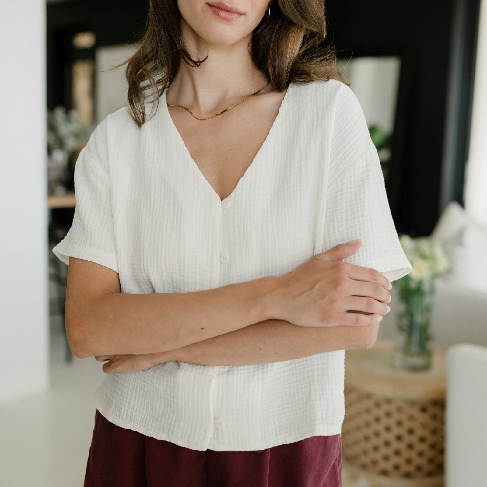 NORDLICHT Freja Musselin Shirt Kurzarm Bio-Baumwolle