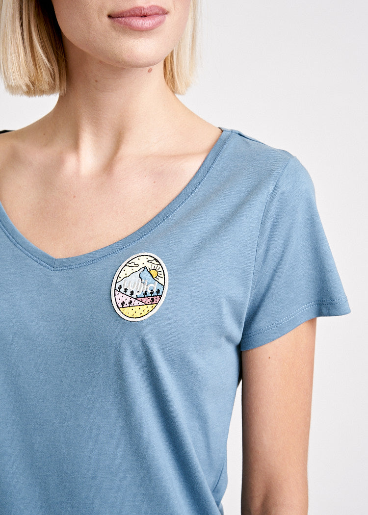 Wijld Peak V-Ausschnitt WoodShirt Damen Blau Lyocell