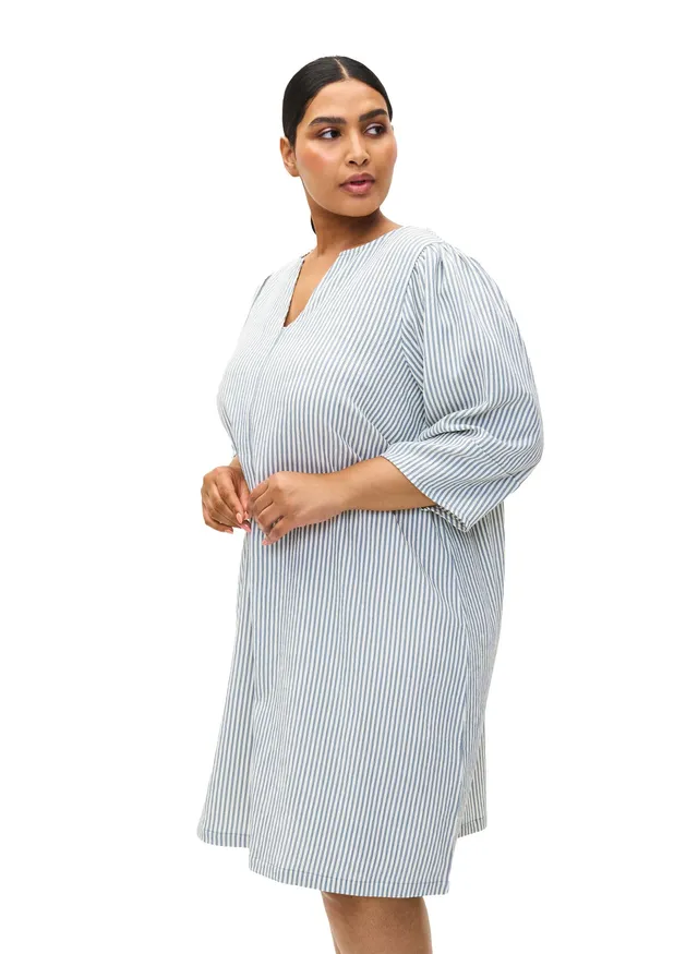 Zizzi Kleid 3/4-Ärmel Streifen große Größen V-Ausschnitt