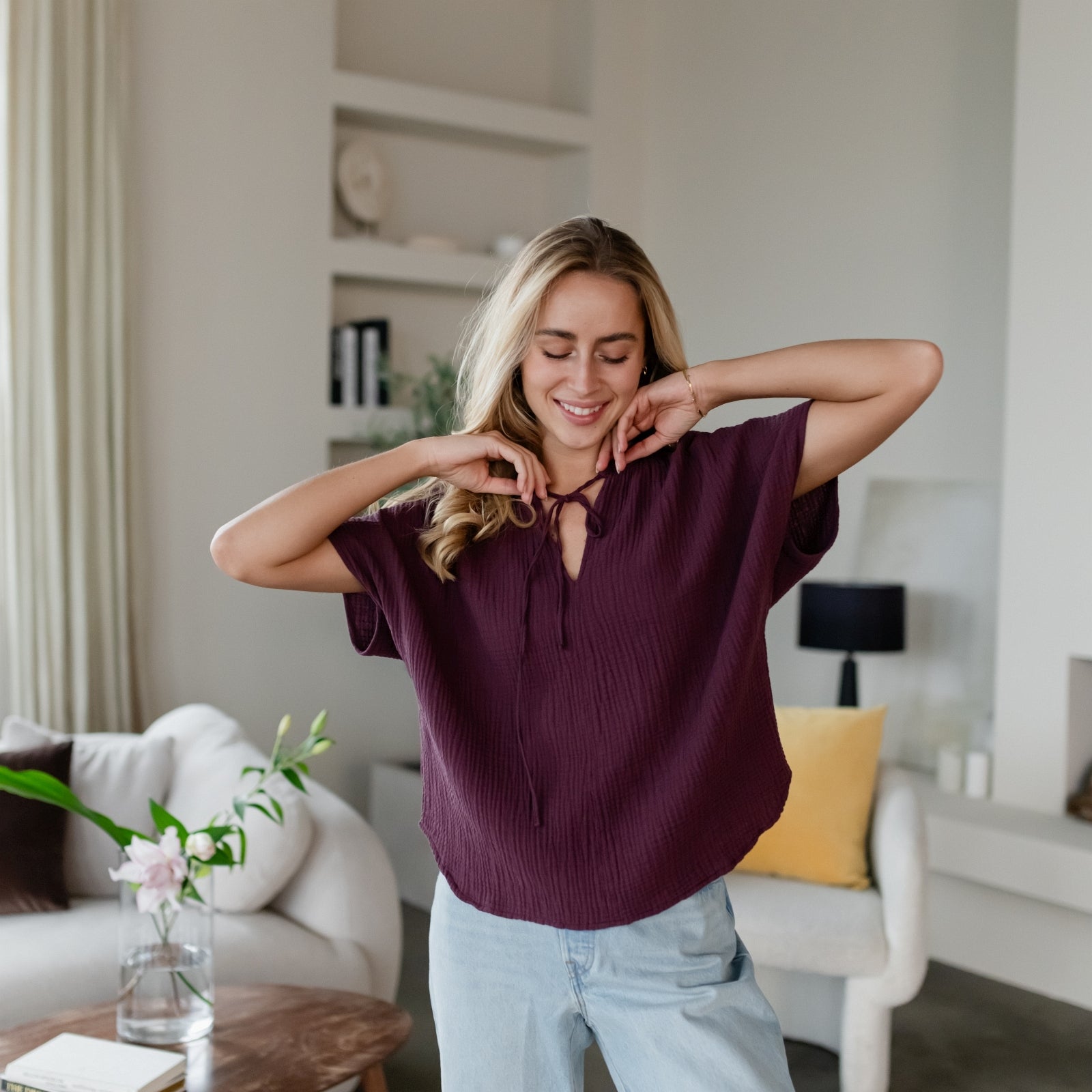 NORDLICHT Blusen Musselin Bluse Telse Rot Bio-Baumwolle