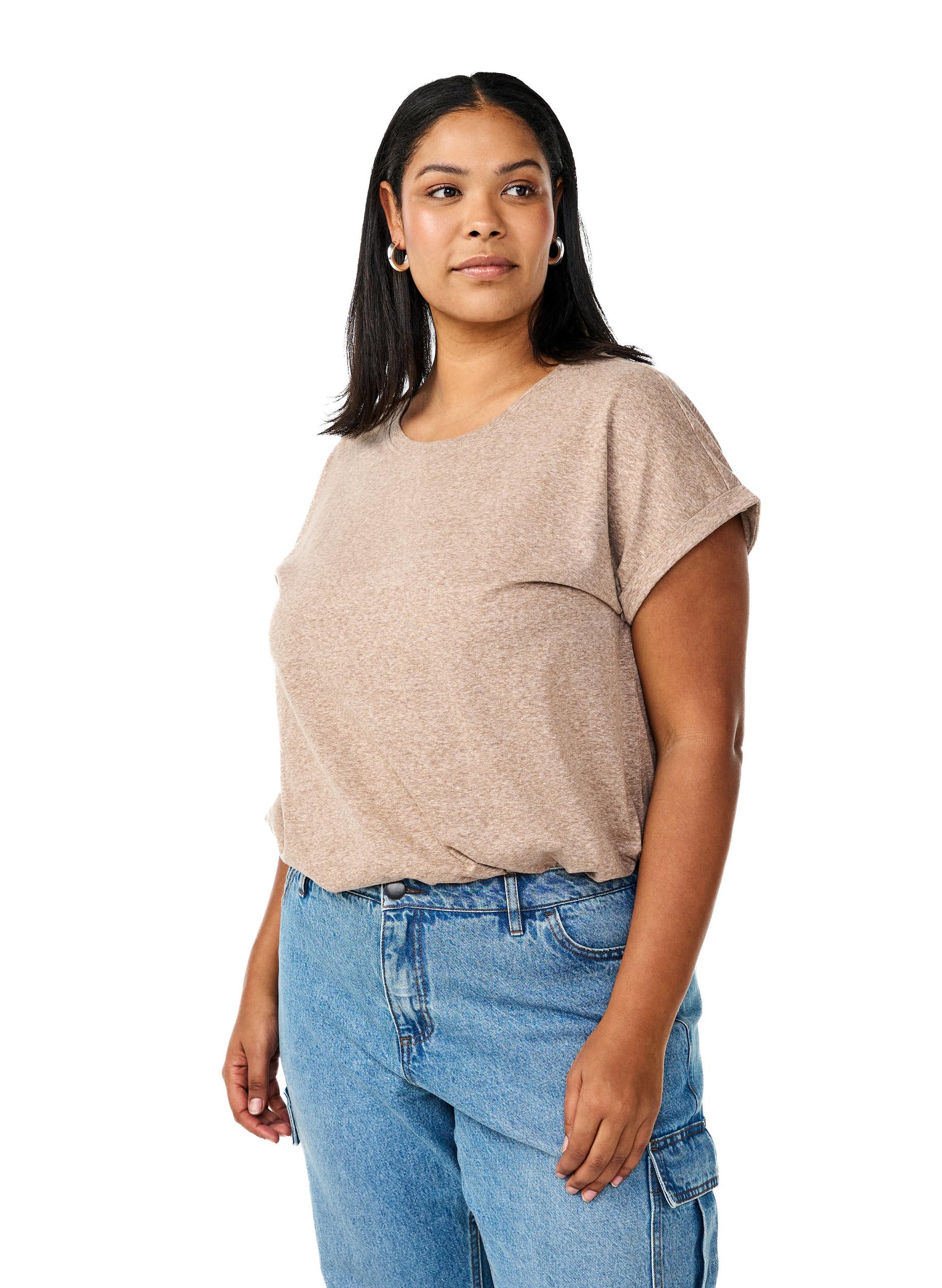 Zizzi T-Shirt Baumwolle Rundhals Kurzarm Balsam Green