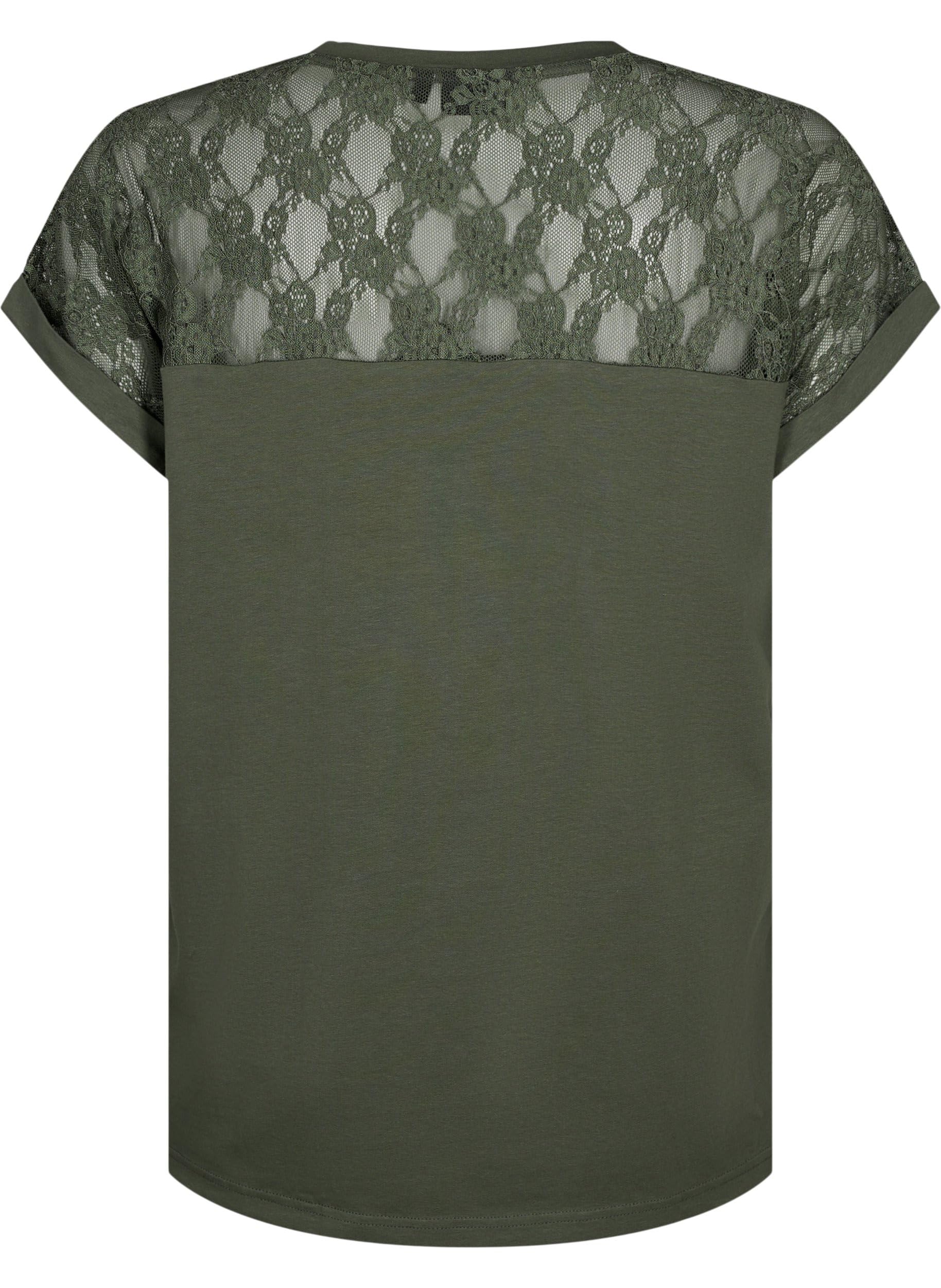 Zizzi T-Shirt Damen Große Größen Baumwolle Spitze
