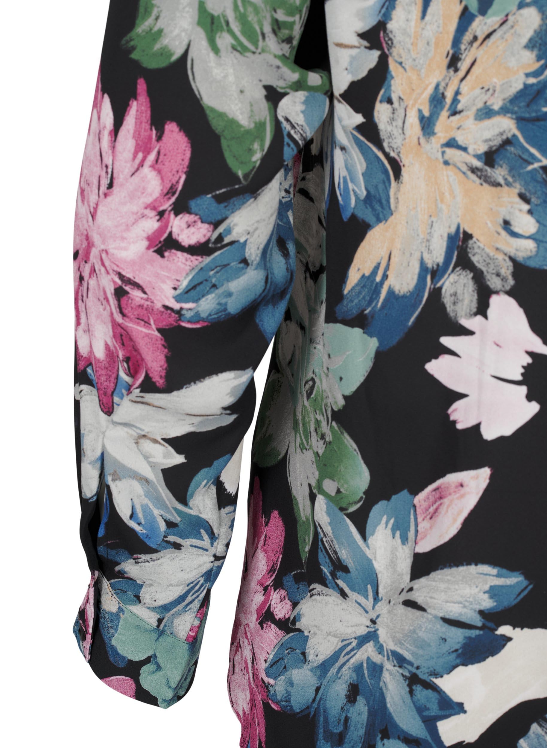 Zizzi Bluse Blumendruck Langarm Rüschenkragen 42-60