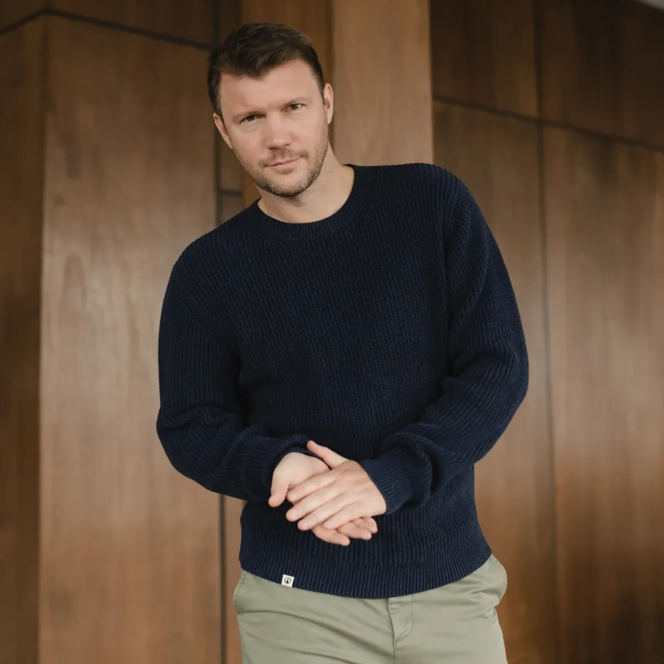 Nordlicht Ole Grobstrick Pullover Herren blau Bio-Baumwolle