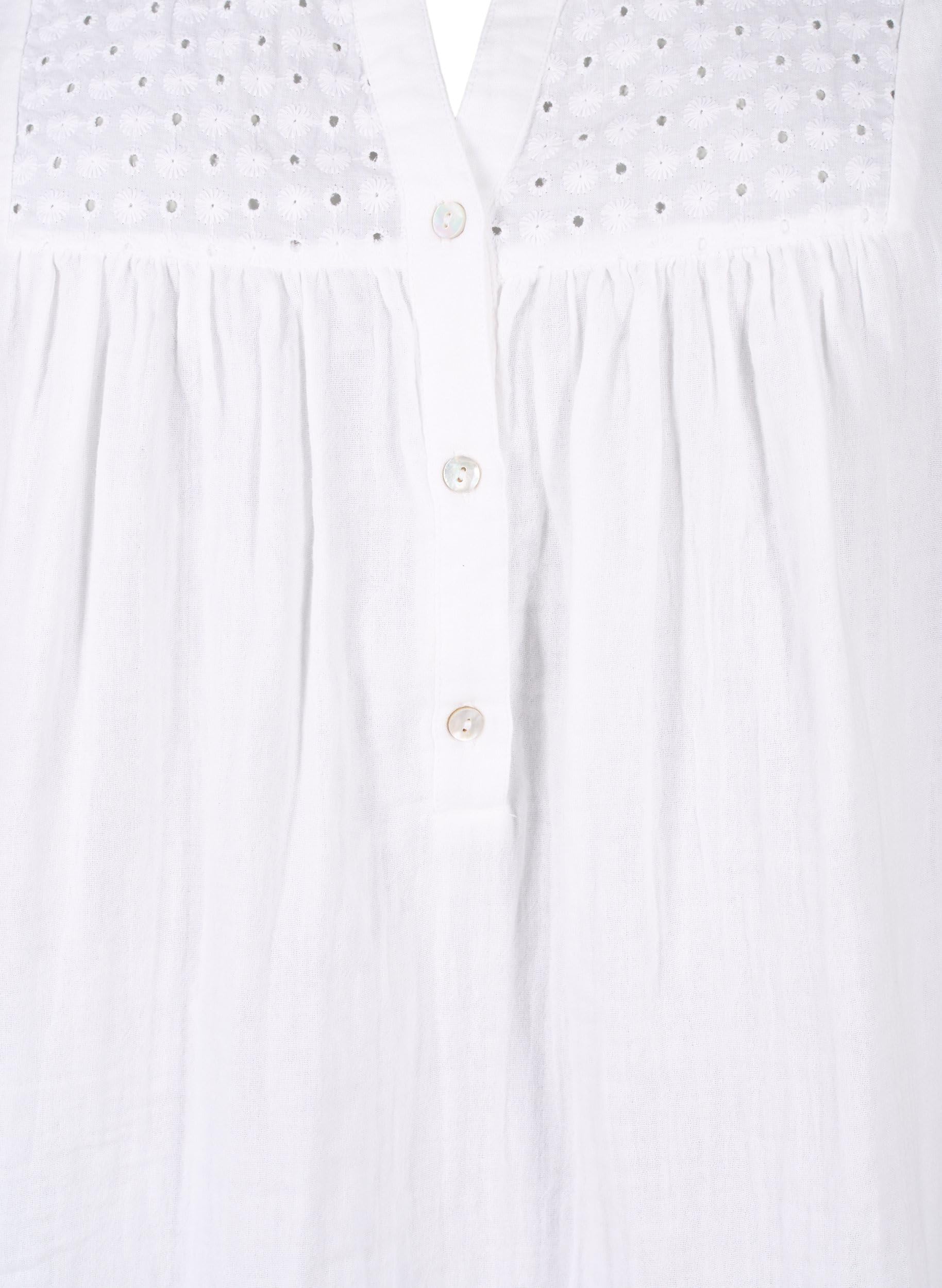 Zizzi Blouses Bluse Baumwolle Langarm Lochstickerei