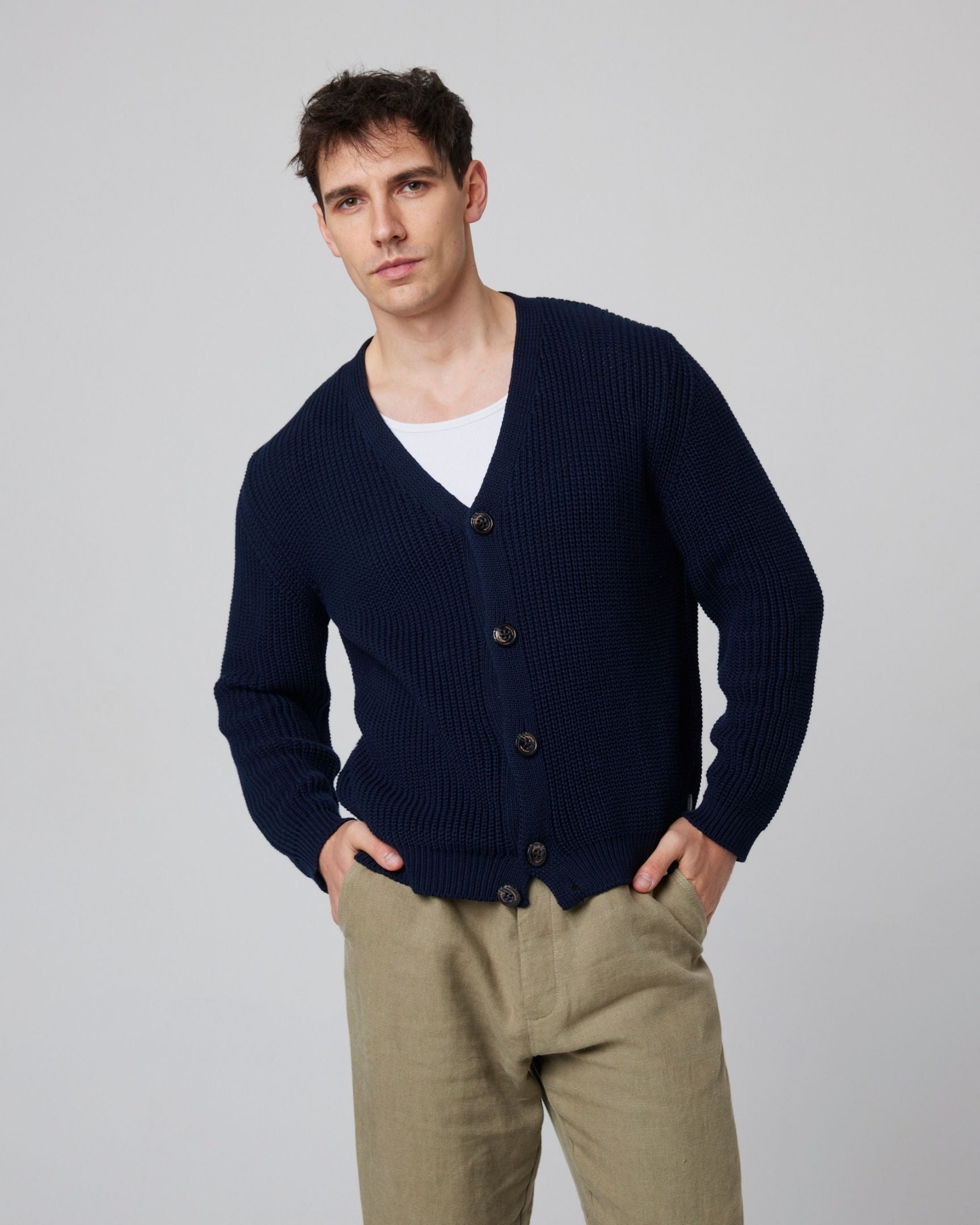 Peregrine River Cardigan Strickjacke Navy Baumwolle Herren