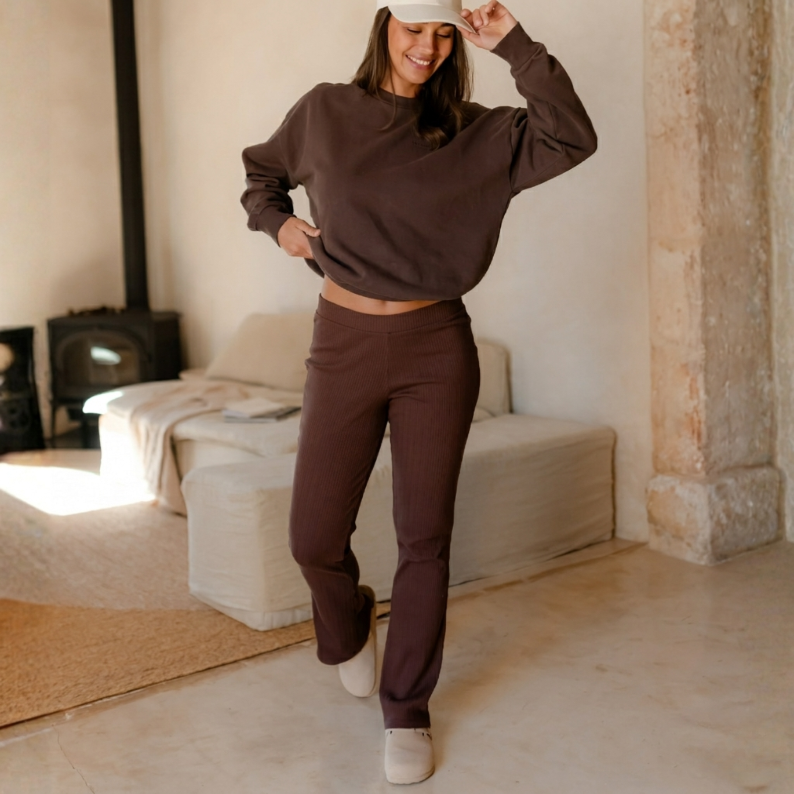 NORDLICHT Sofie Ripp Leggings Braun Flared Bio-Baumwolle