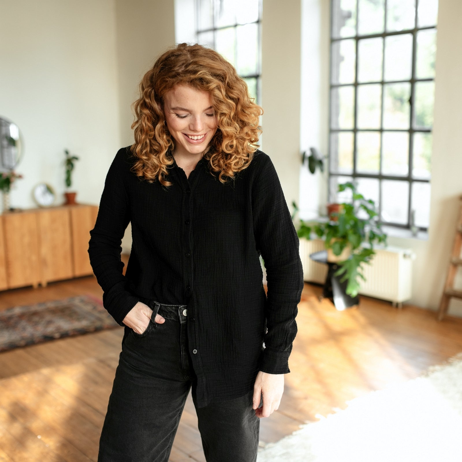 NORDLICHT Fenja Musselin Bluse schwarz M Bio
