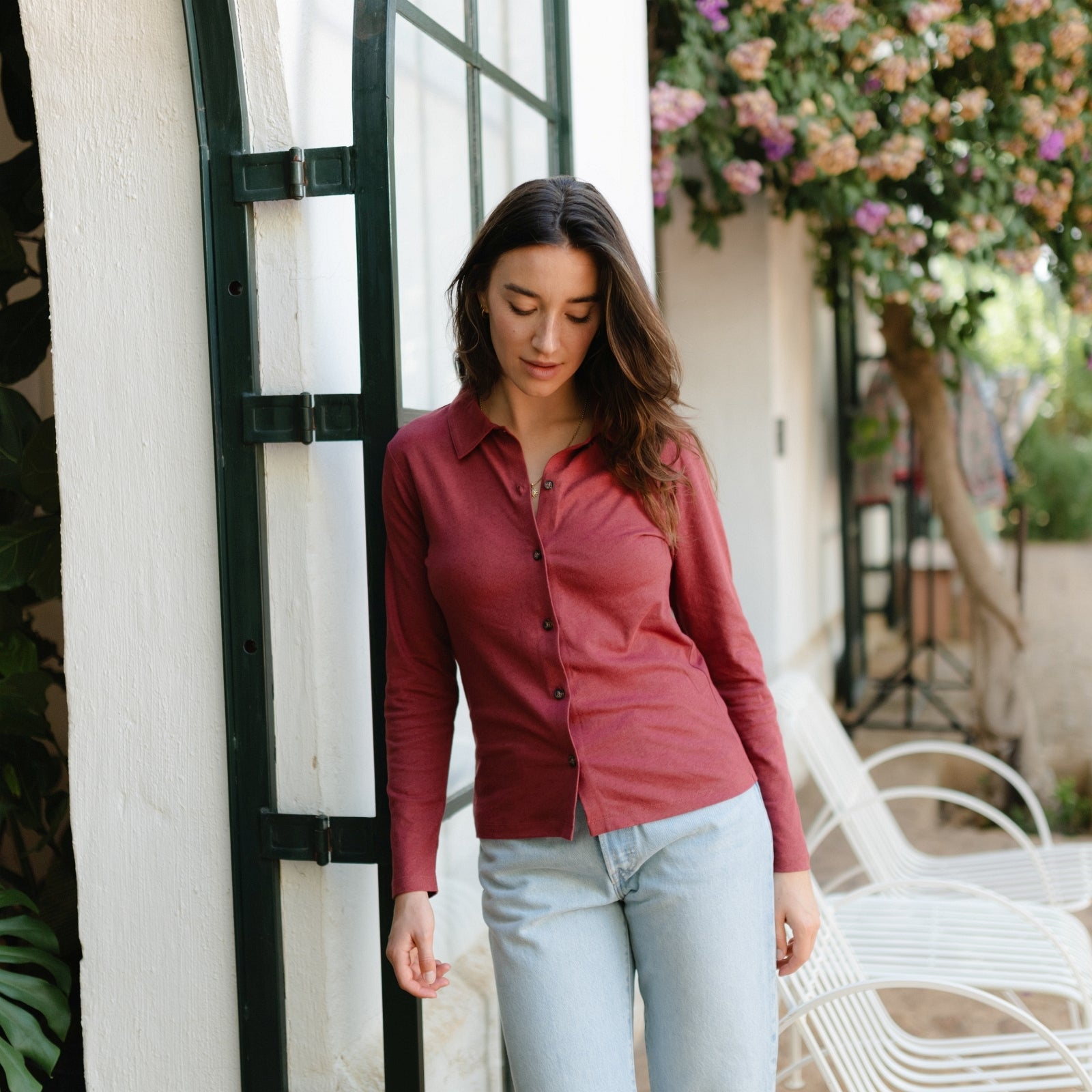 NORDLICHT Sara Jerseybluse Rot Bio-Baumwolle Leinen