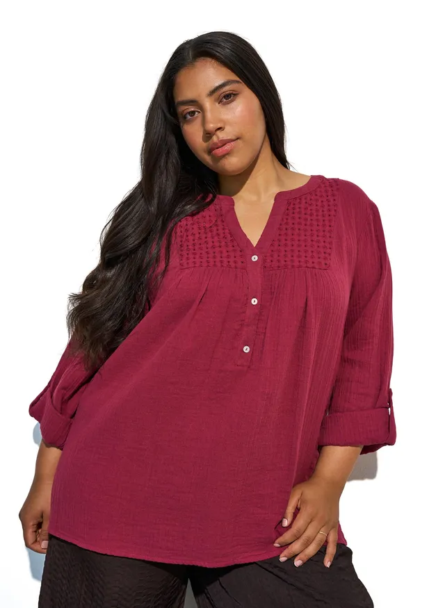 Zizzi Musselinbluse Damen Rhododendron Lochstickerei Gr.50-52