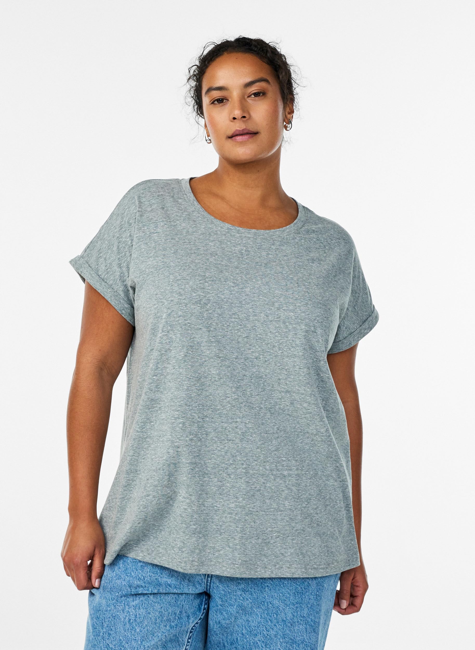 Zizzi T-Shirt Baumwolle Rundhals Kurzarm Balsam Green