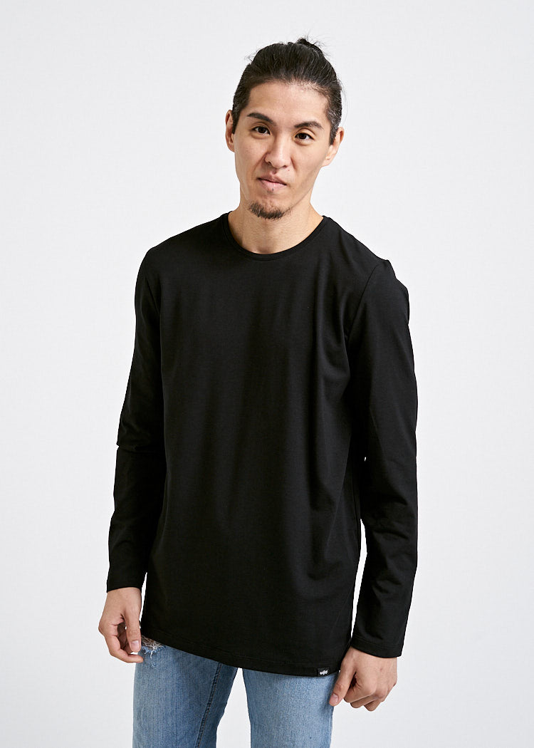 Wijld David Langarmshirt Black anliegend Holzfaser