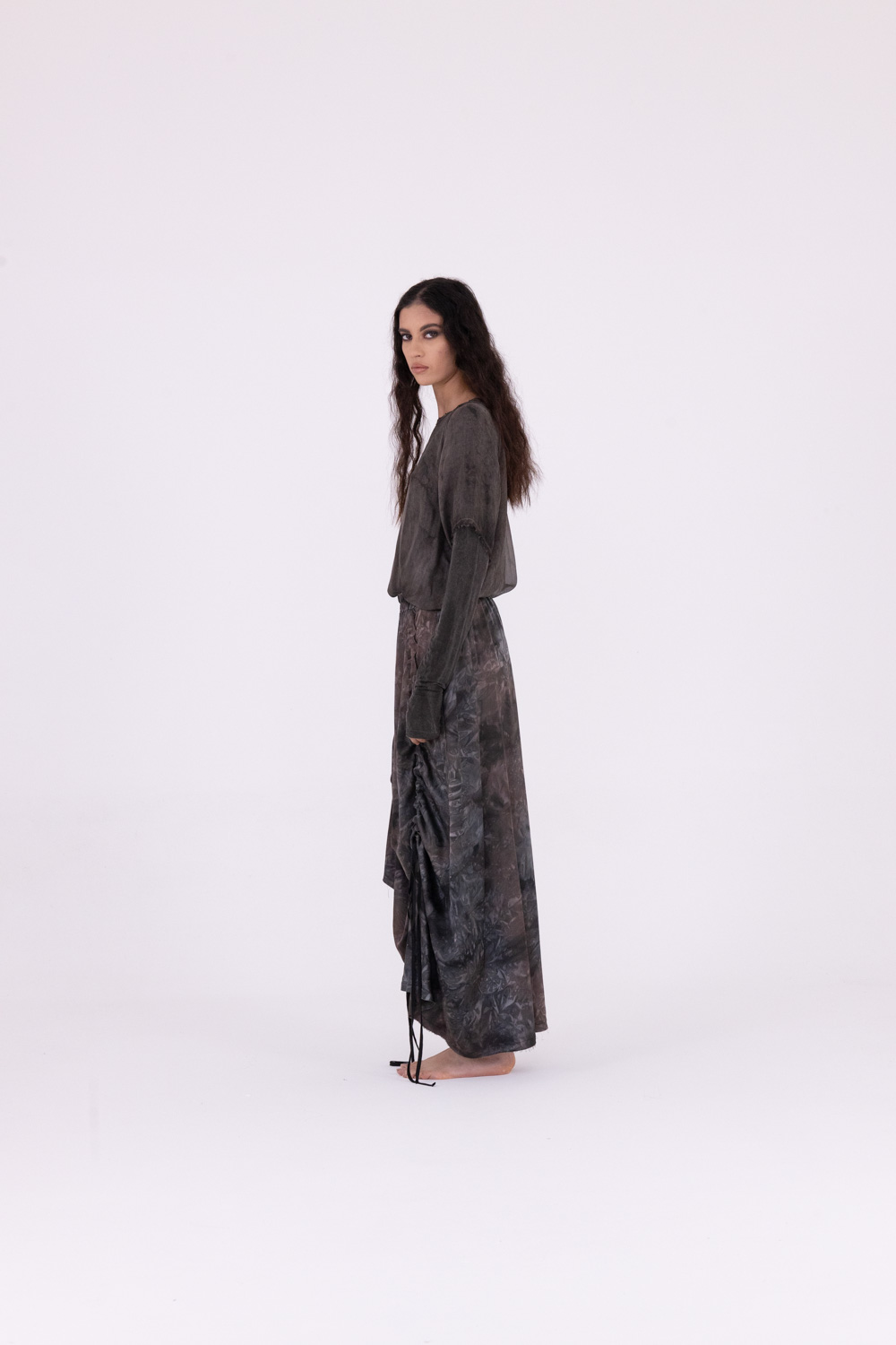 Sanctamuerte Gonne Lunga Rock Viskose-Satin Batik Lang