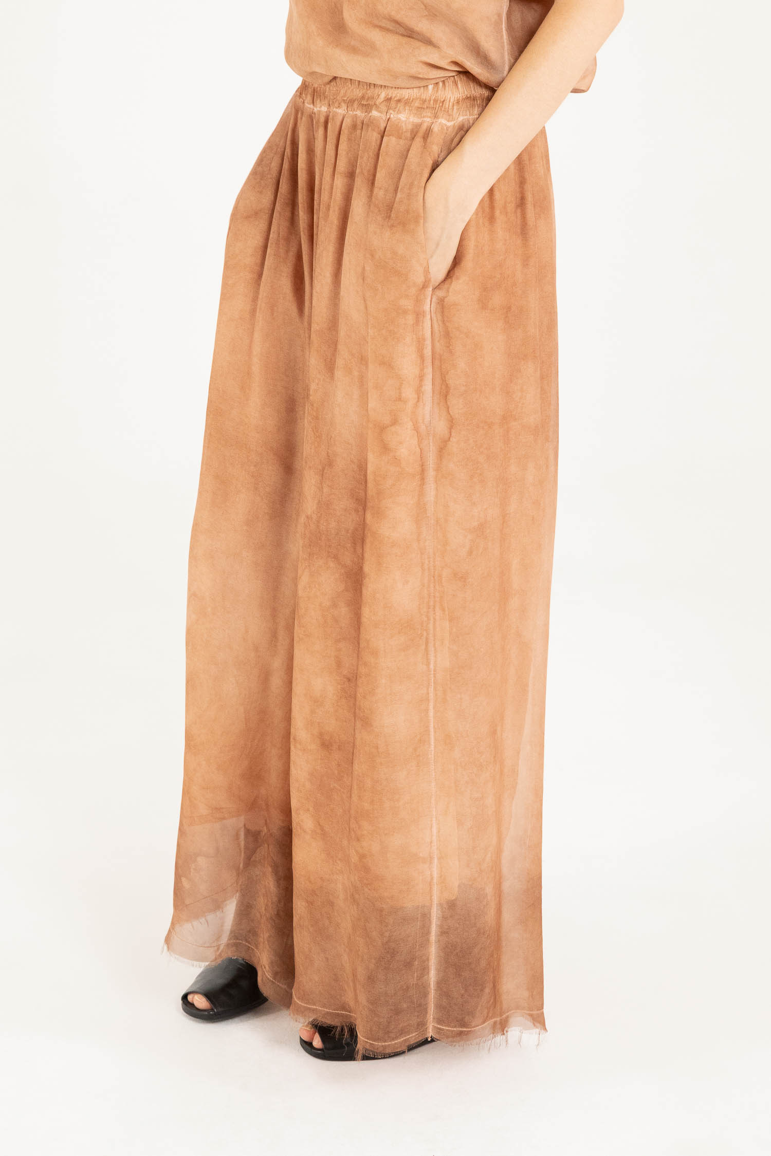 Sanctamuerte Pantaloni Hose Palazzo weit Taschen Viskose Seide
