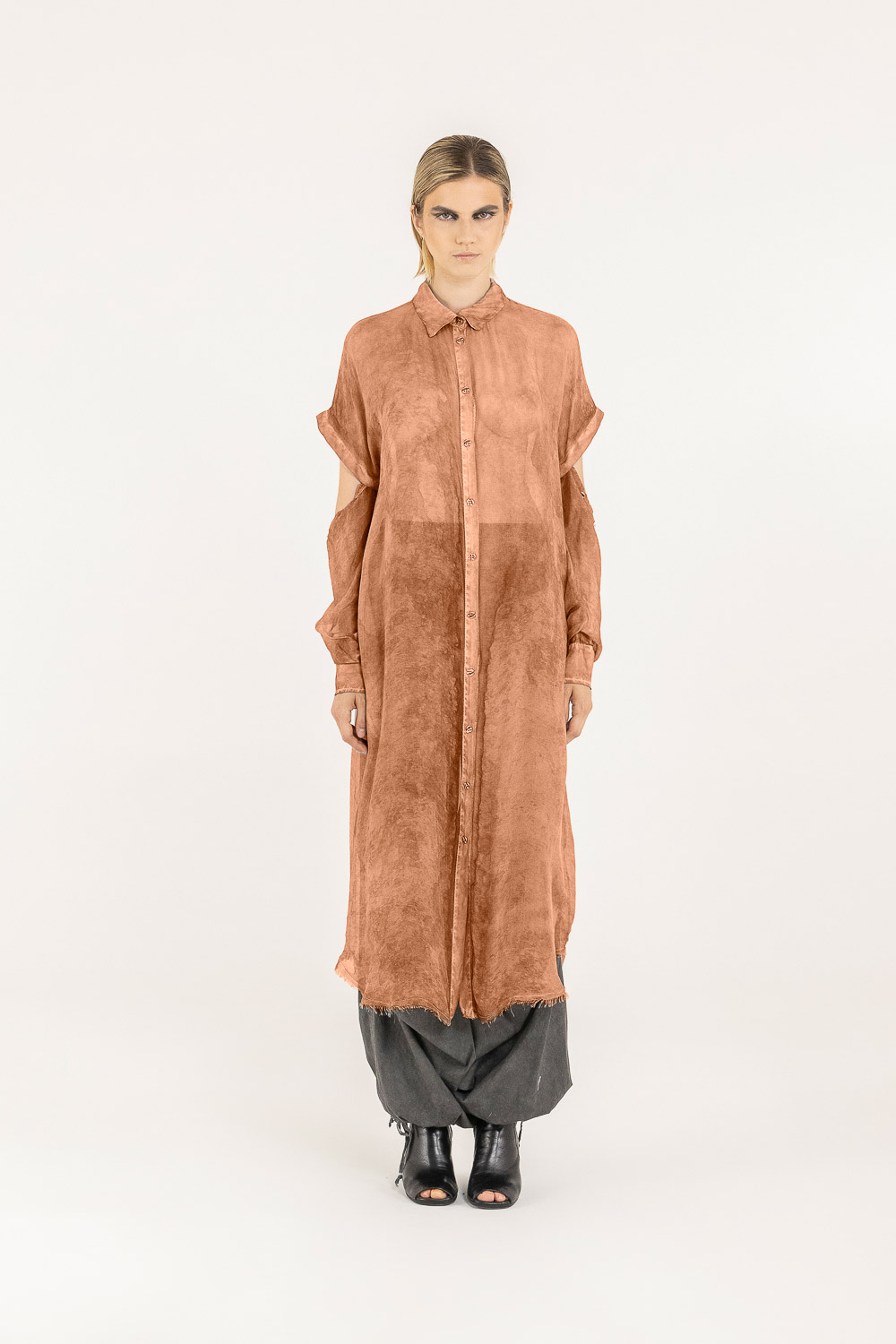 Sanctamuerte Chemisier Blusenkleid Viskose-Seide Ärmel abnehmbar