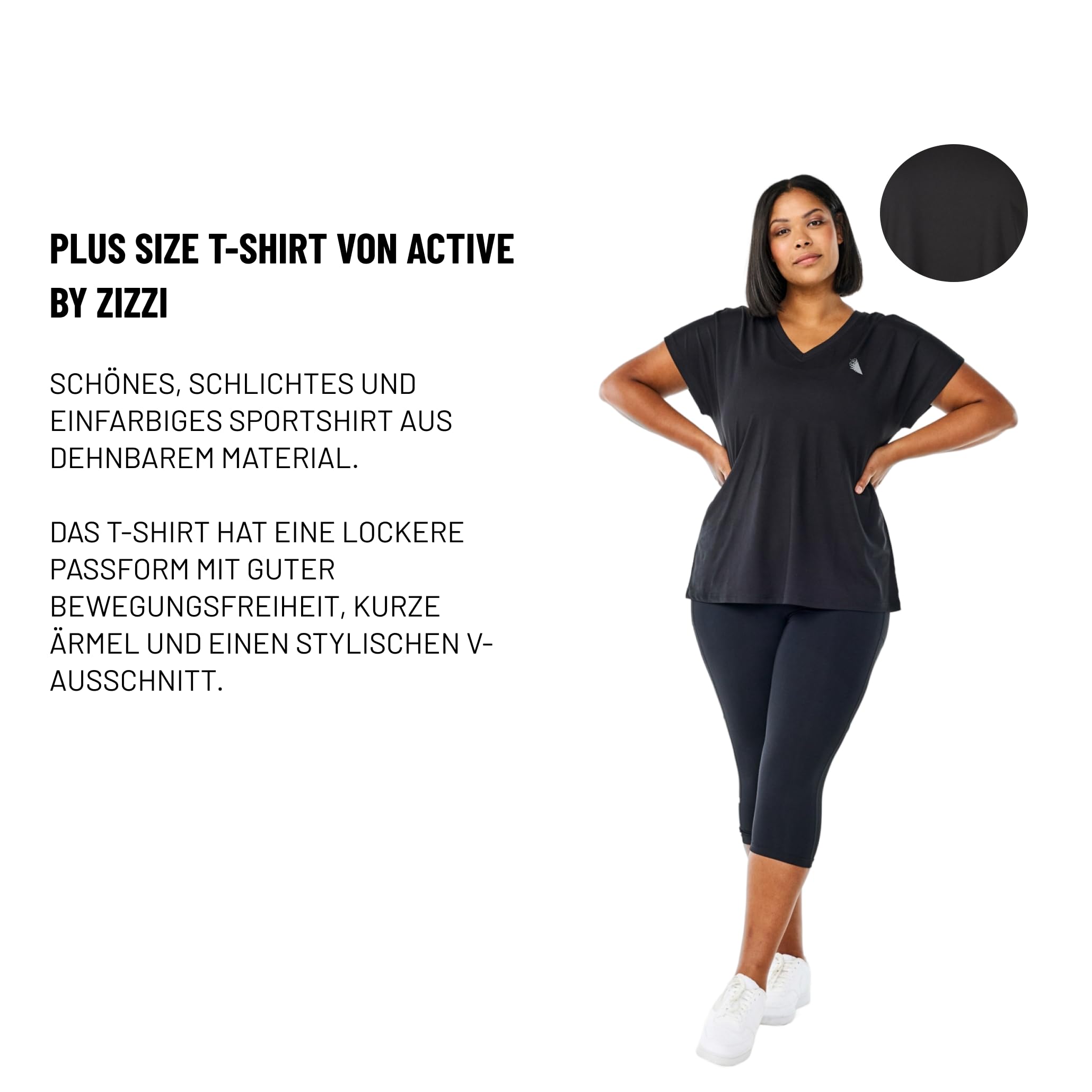 Zizzi Activewear Sportshirt Damen schwarz 58-60 V-Ausschnitt