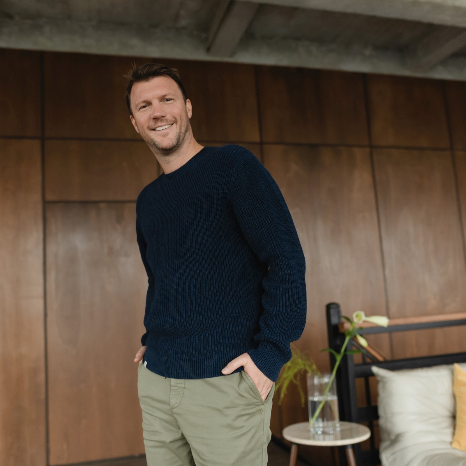 Nordlicht Ole Grobstrick Pullover Herren blau Bio-Baumwolle