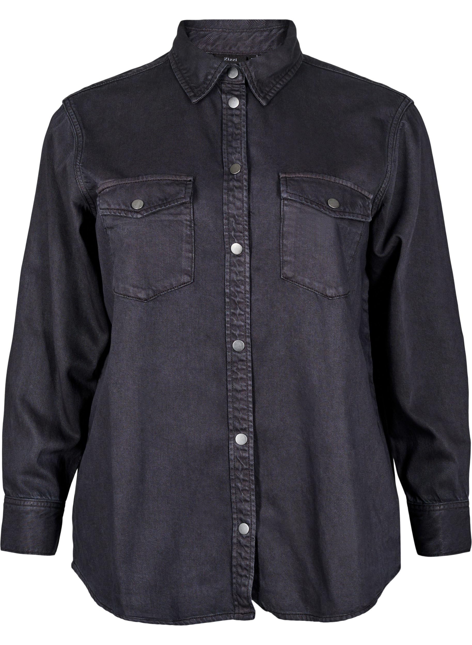 Zizzi Hemd Kragen Langarm Black Washed große Größen Bluse