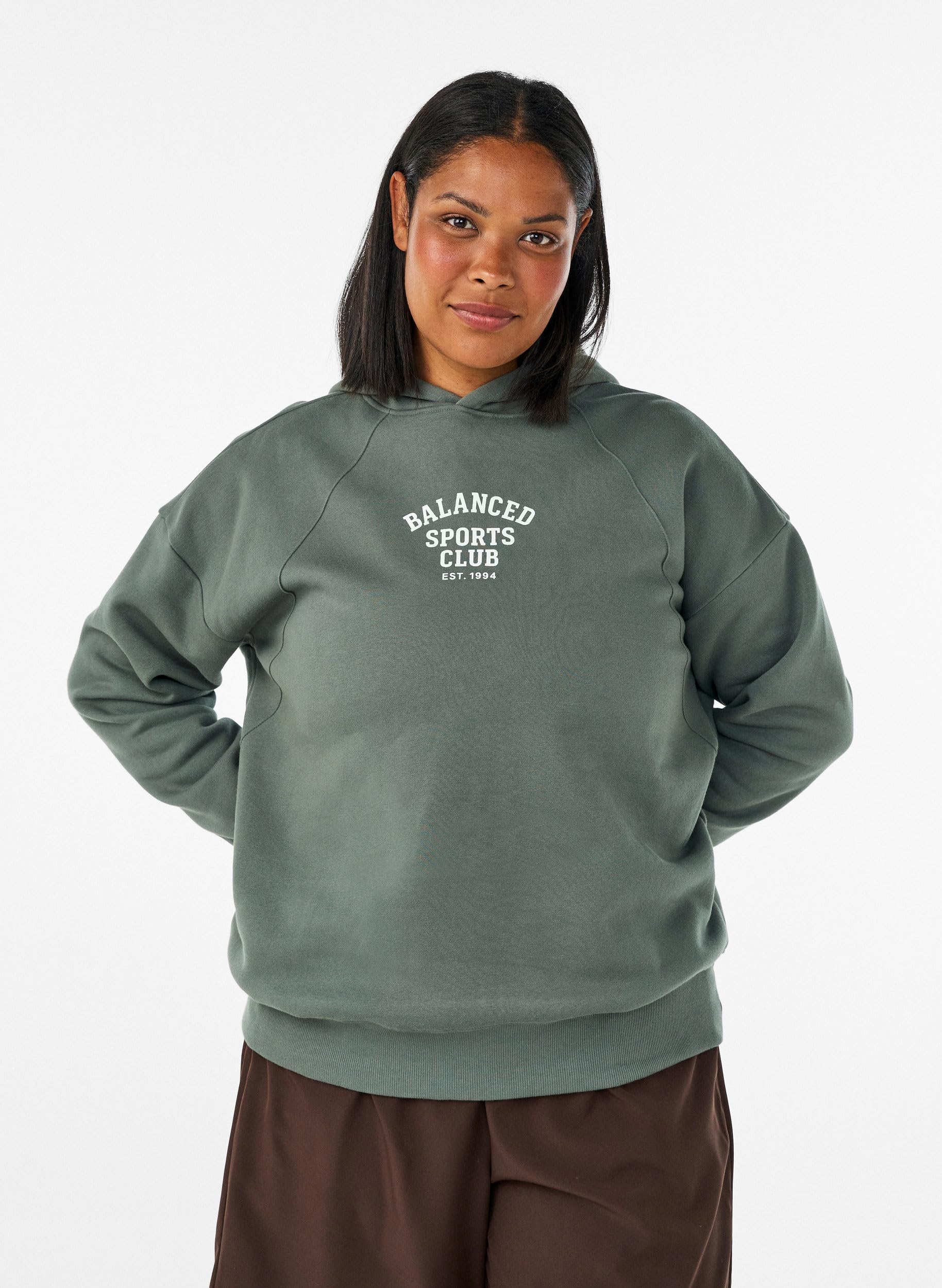 Zizzi Active Hoodie Baumwolle Raglan Brustprint Große Größen