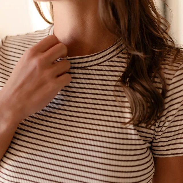 NORDLICHT Elvie Ripp T-Shirt gestreift Braun Kapok