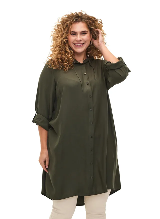 Zizzi Dresses Hemdkleid Viskose mit Kapuze Große Größen