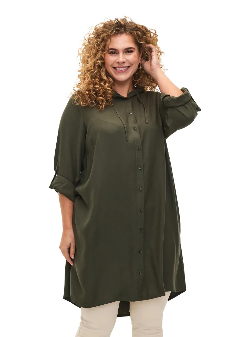 Zizzi Dresses Hemdkleid Viskose mit Kapuze Große Größen