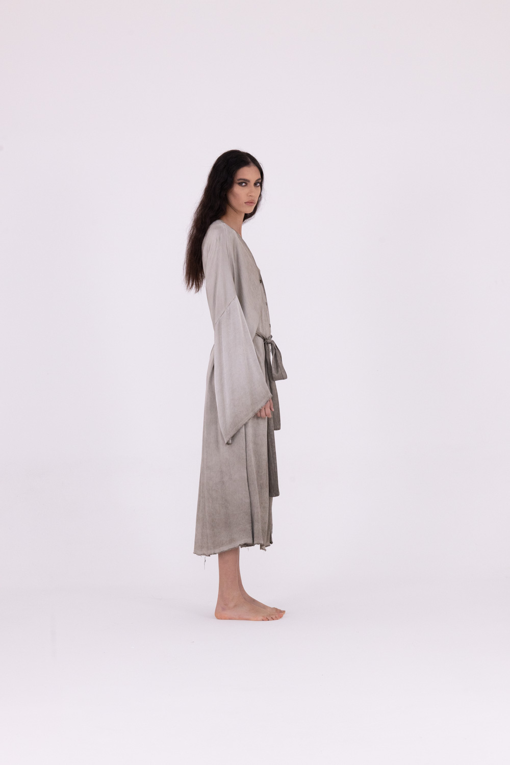 Sanctamuerte Abiti Kimono Lungo Kleid Viskose lang