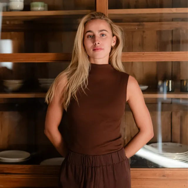 NORDLICHT Tops Top Nori Ripp Stehkragen Braun Bio-Jersey