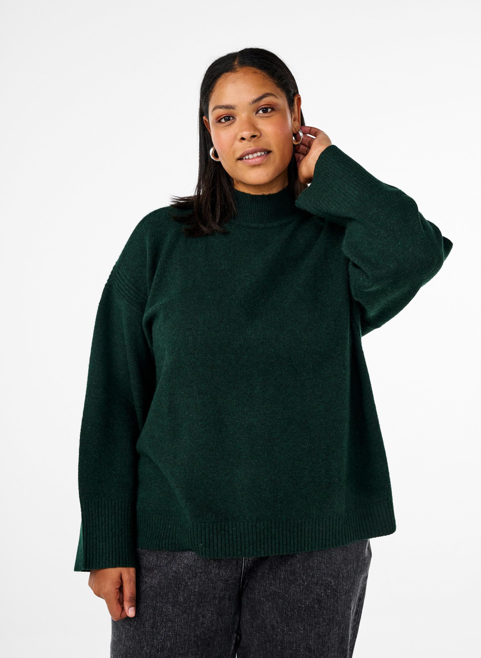 Zizzi Strickpullover hoher Kragen Wolle Ripp 42-60