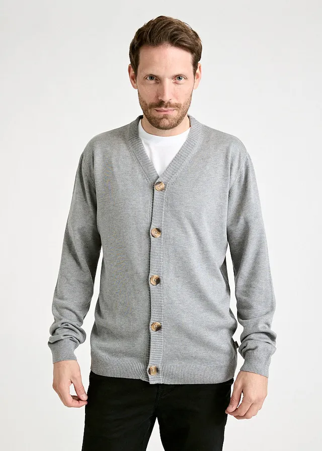 Wijld Samuel Gray Melange Herren Strick-Cardigan Holz