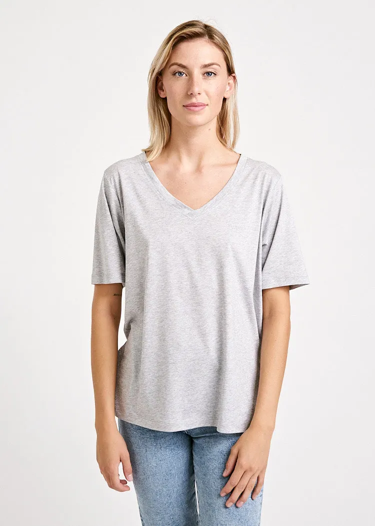 Wijld Woodshirt Frida Gray Melange Damen V-Shirt Grau Loose
