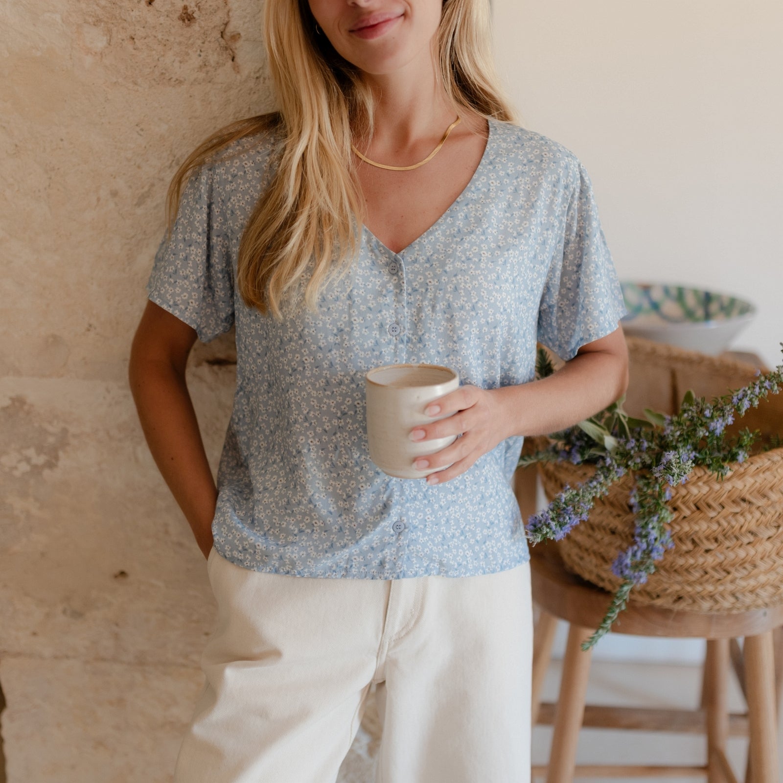 Nordlicht Saga Kurzarm Bluse Blumenmuster Ecovero