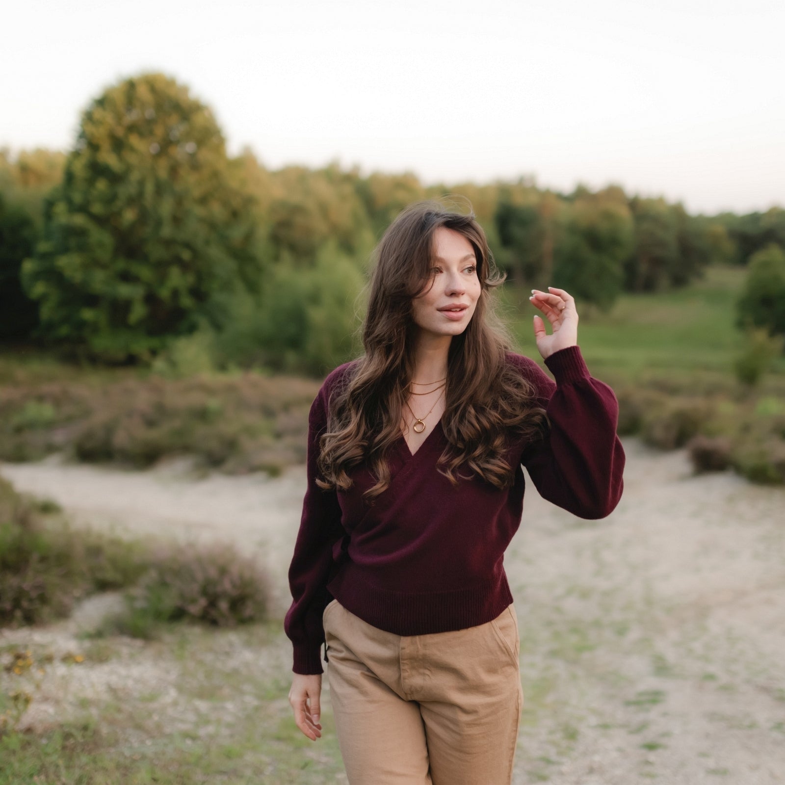Nordlicht Mona Wickelcardigan Cherry recycelte Wolle