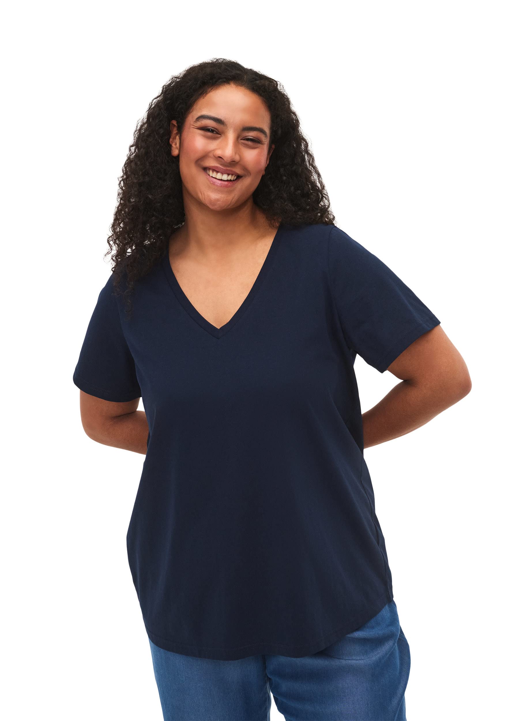 Zizzi T-Shirts Basic T-Shirt V-Ausschnitt Navy Blazer 46-48