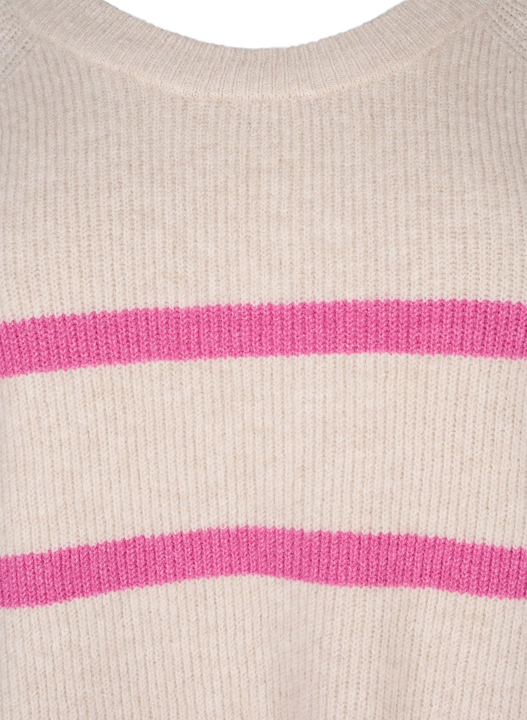 Zizzi Strickpullover Streifen Pullover Große Größen Rundhals Rippstrick