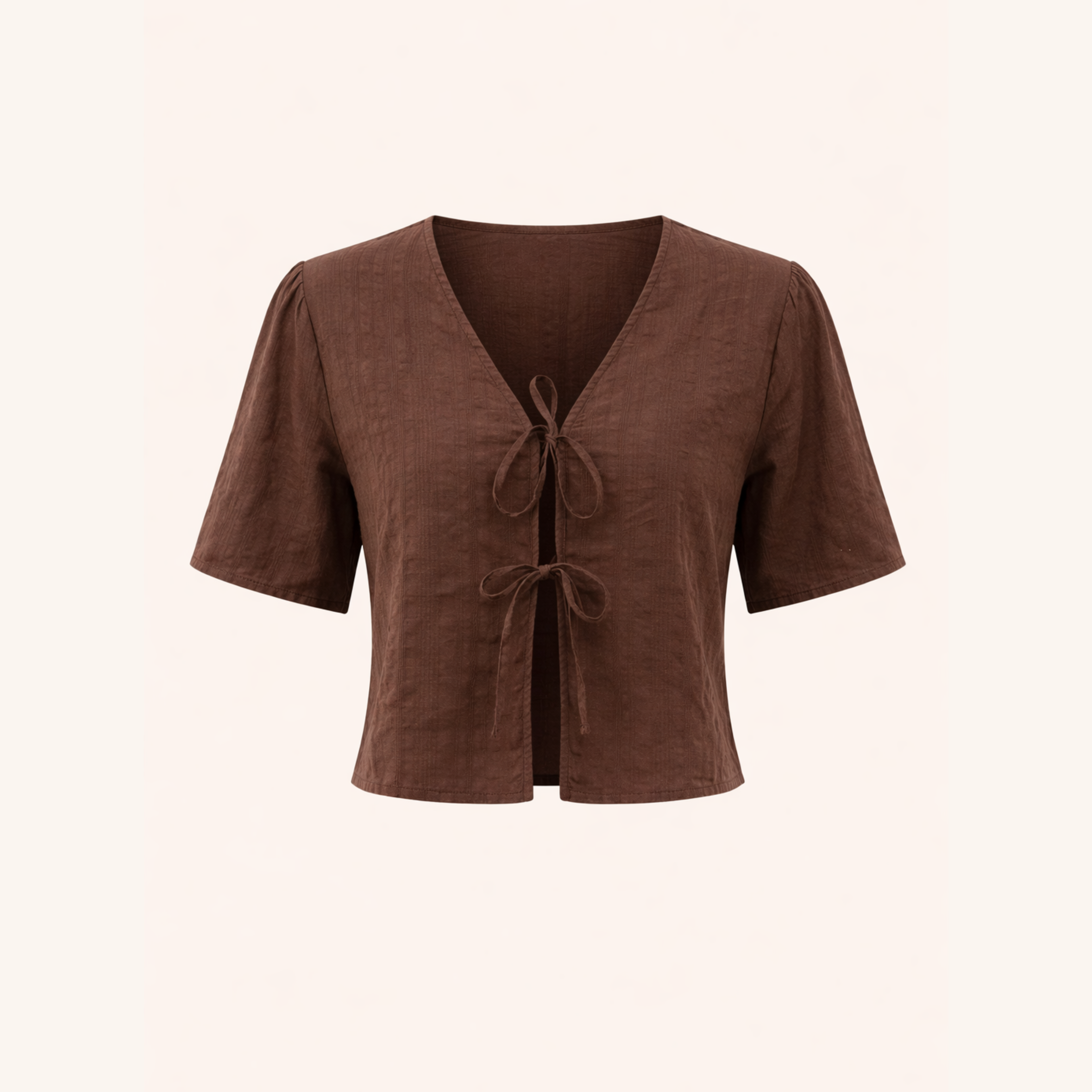 NORDLICHT Kari Jacquard Kurzarm Bluse Dunkelbraun