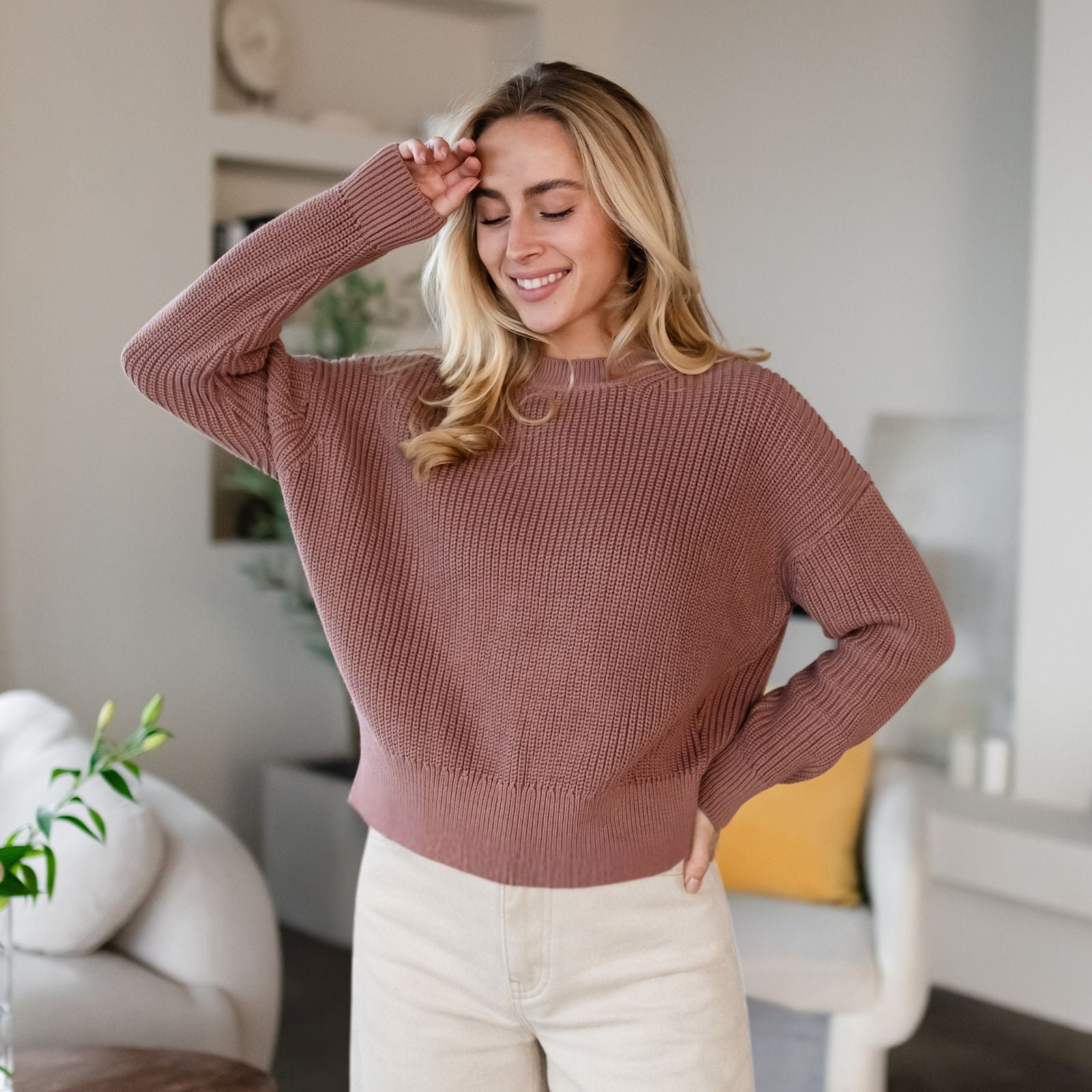 Nordlicht Mara Grobstrick Pullover Altrosa Bio-Baumwolle