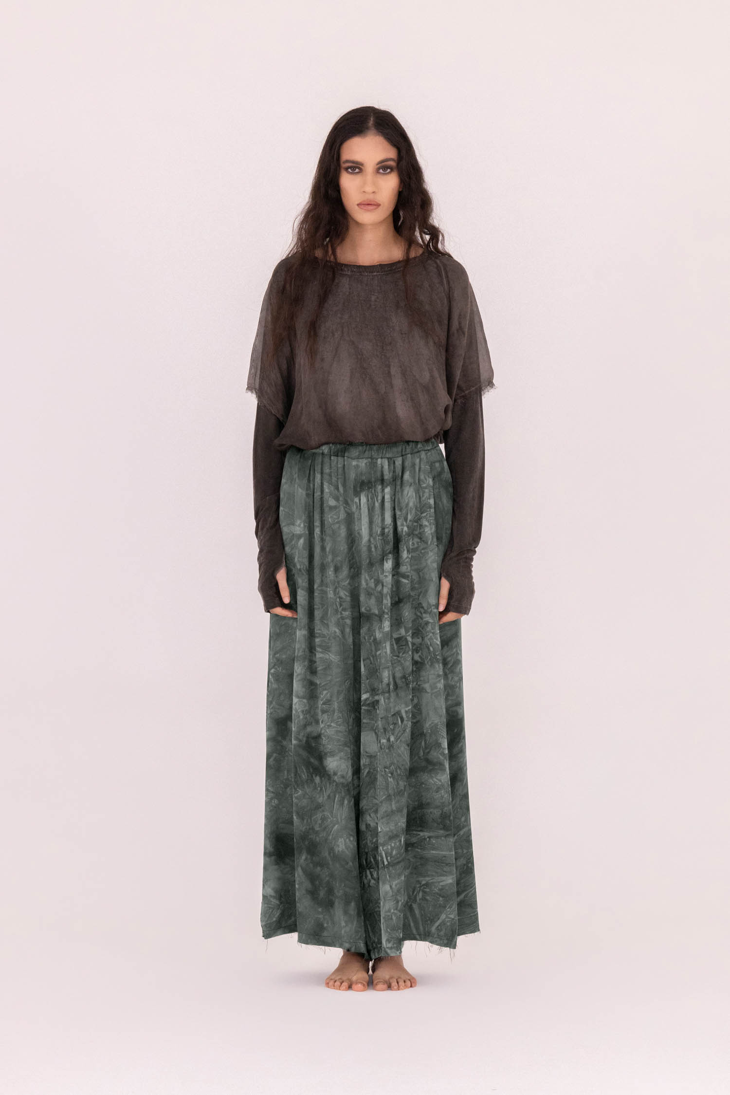 Sanctamuerte Pantaloni Palazzo Hose Viskose-Satin Batik