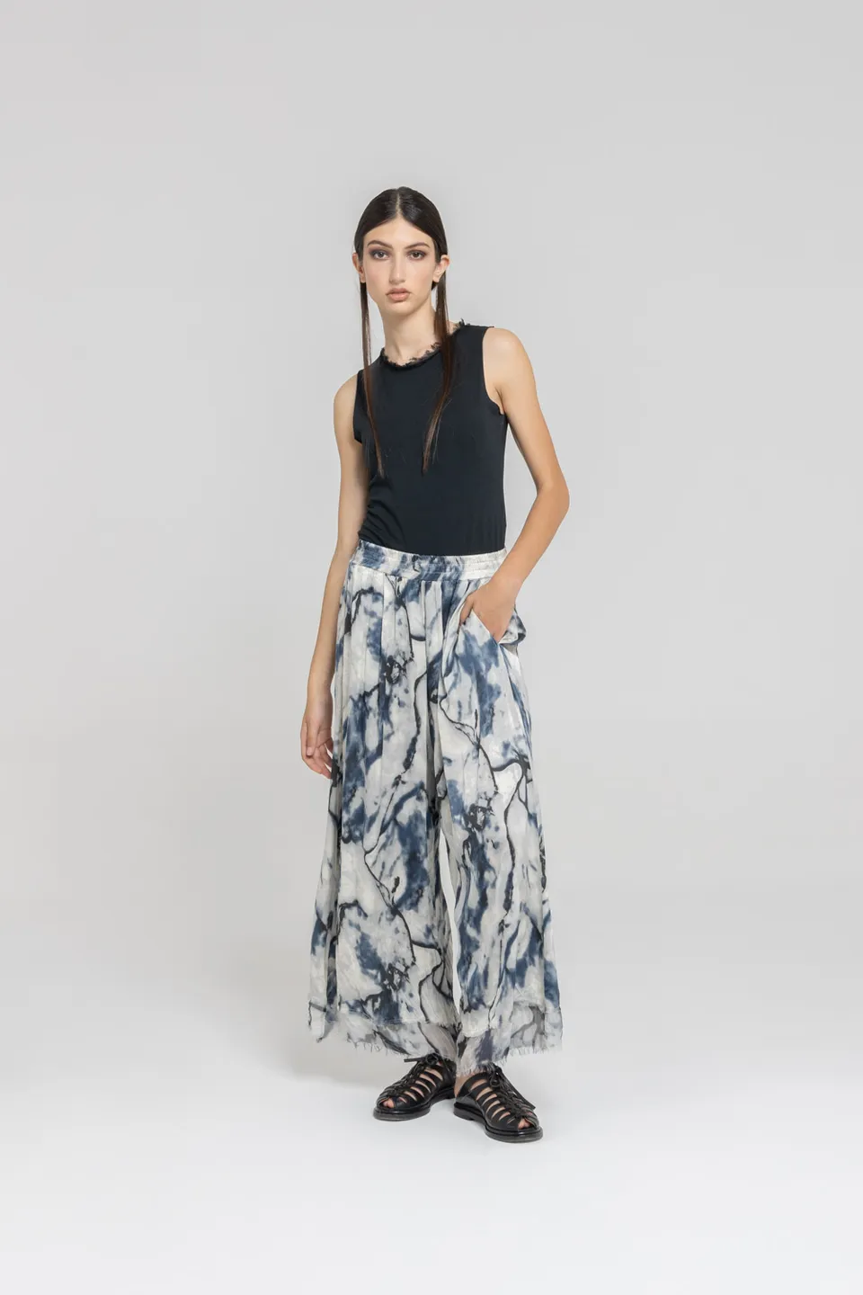 Sanctamuerte Pantaloni Pantalone Palazzo Hose Viskose Seide