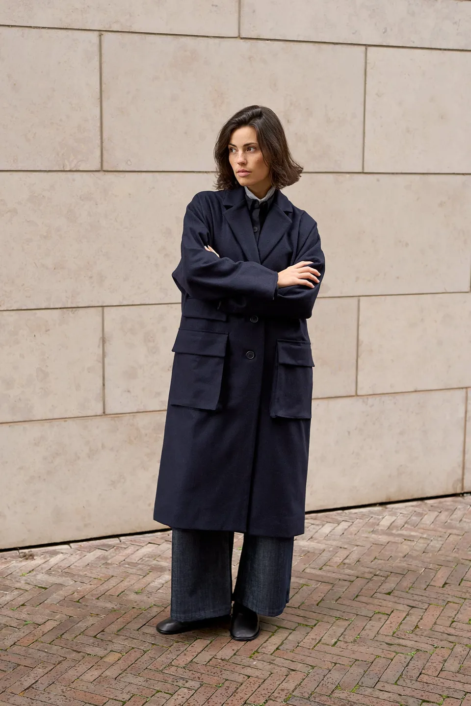 Christiane Strobel LUISE Mantel Wolle Dunkelblau