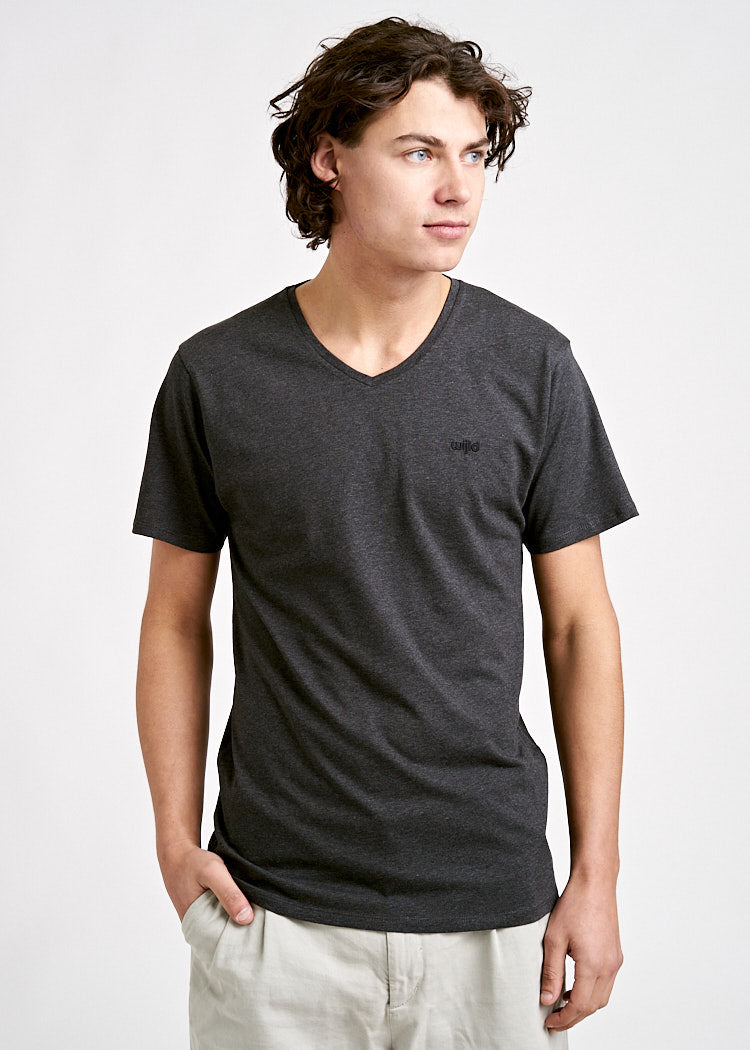 Wijld Alex V-Ausschnitt T-Shirt Herren Anthrazit Holz Lyocell