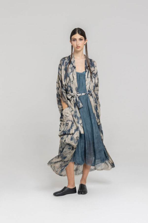 Sanctamuerte Abiti Kimono Kleid Viskose Marble-Print lang
