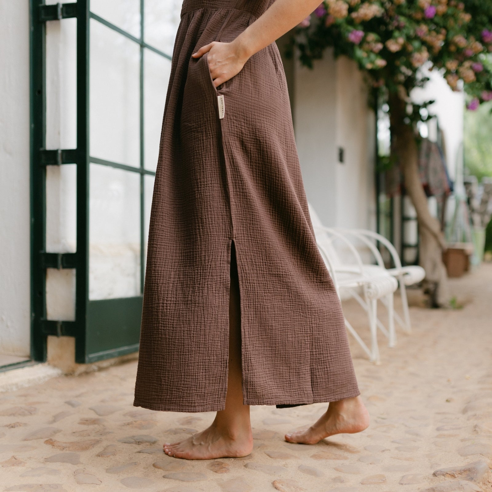Nordlicht Alma Lang Musselin Kleid Braun Maxi