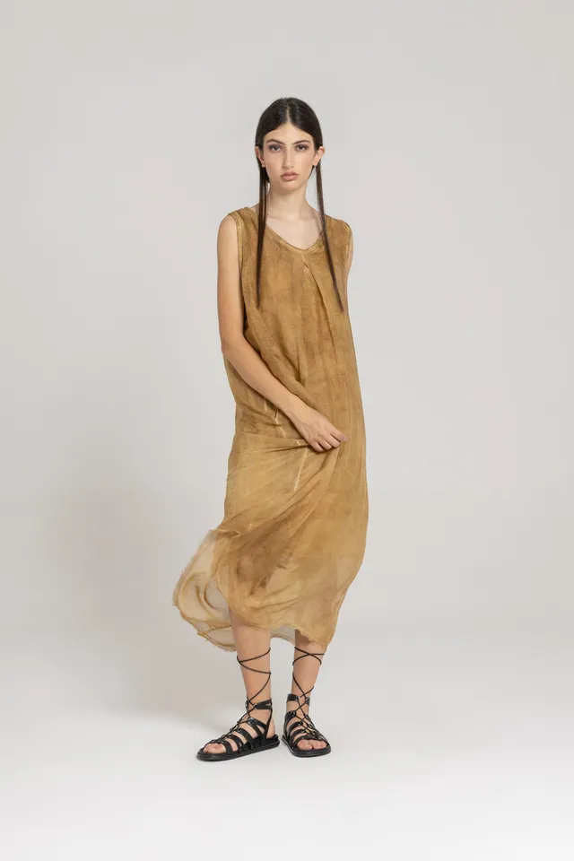 Sanctamuerte Abiti Abito Smanicato Kleid lang Viskose Seide