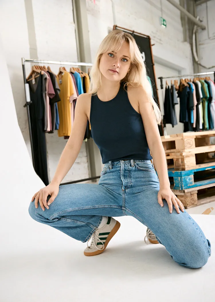 Wijld Irene Damen Ripp Tank Top Navy Blue Lyocell