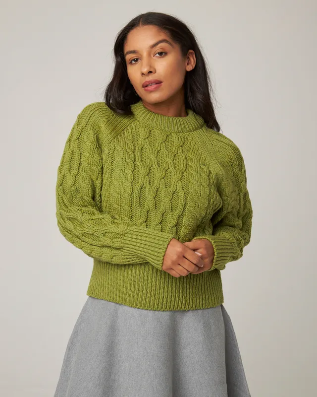 Peregrine Isobel Aran Strickpullover Damen Citron Merino